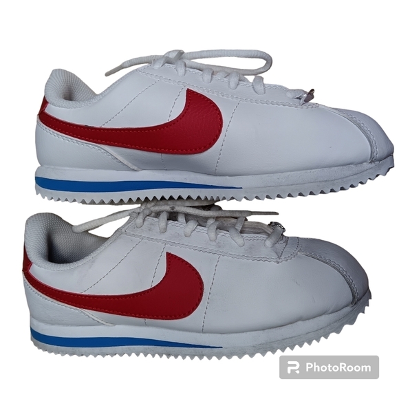 NIKE CORTEZ BASIC WHITE/RED/ROYAL BLUE RUNNING KIDS YOUTH Size 3.5Y - Picture 3 of 7